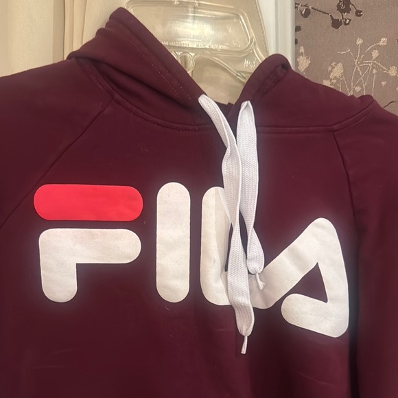 FILA Red and White Cropped Graphic Hoodie - Picture 2 of 3